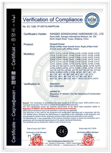 Anchor compliance certificate