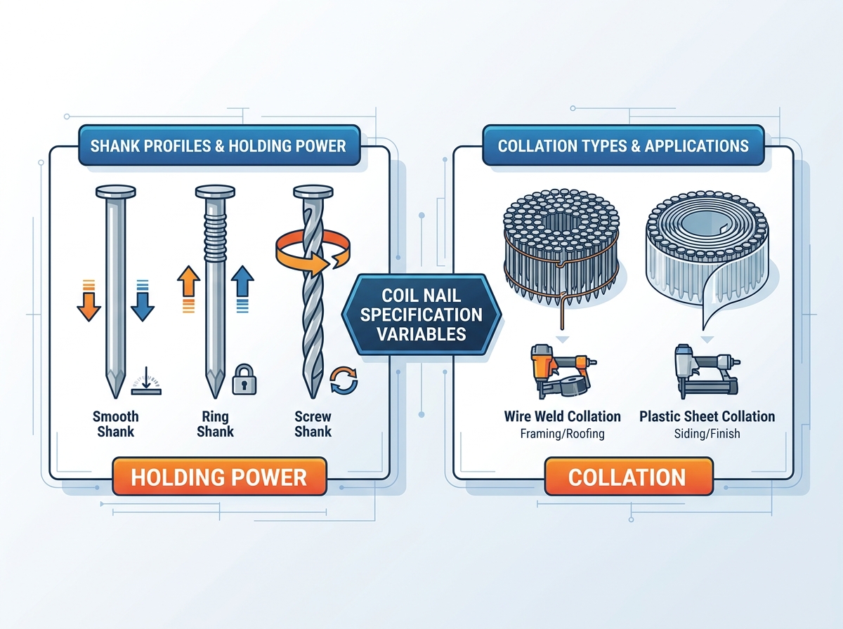 Technical specifications and collation methods for construction fasteners
