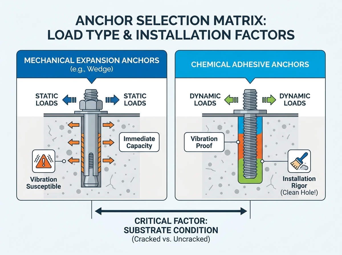 Evaluating concrete anchor placement and specifications