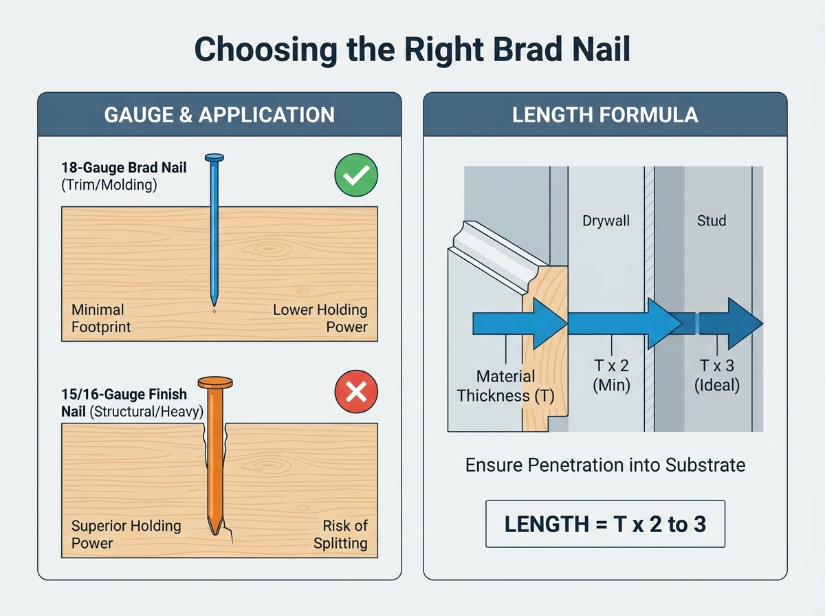 Woodworker selecting the correct fastener for trim project