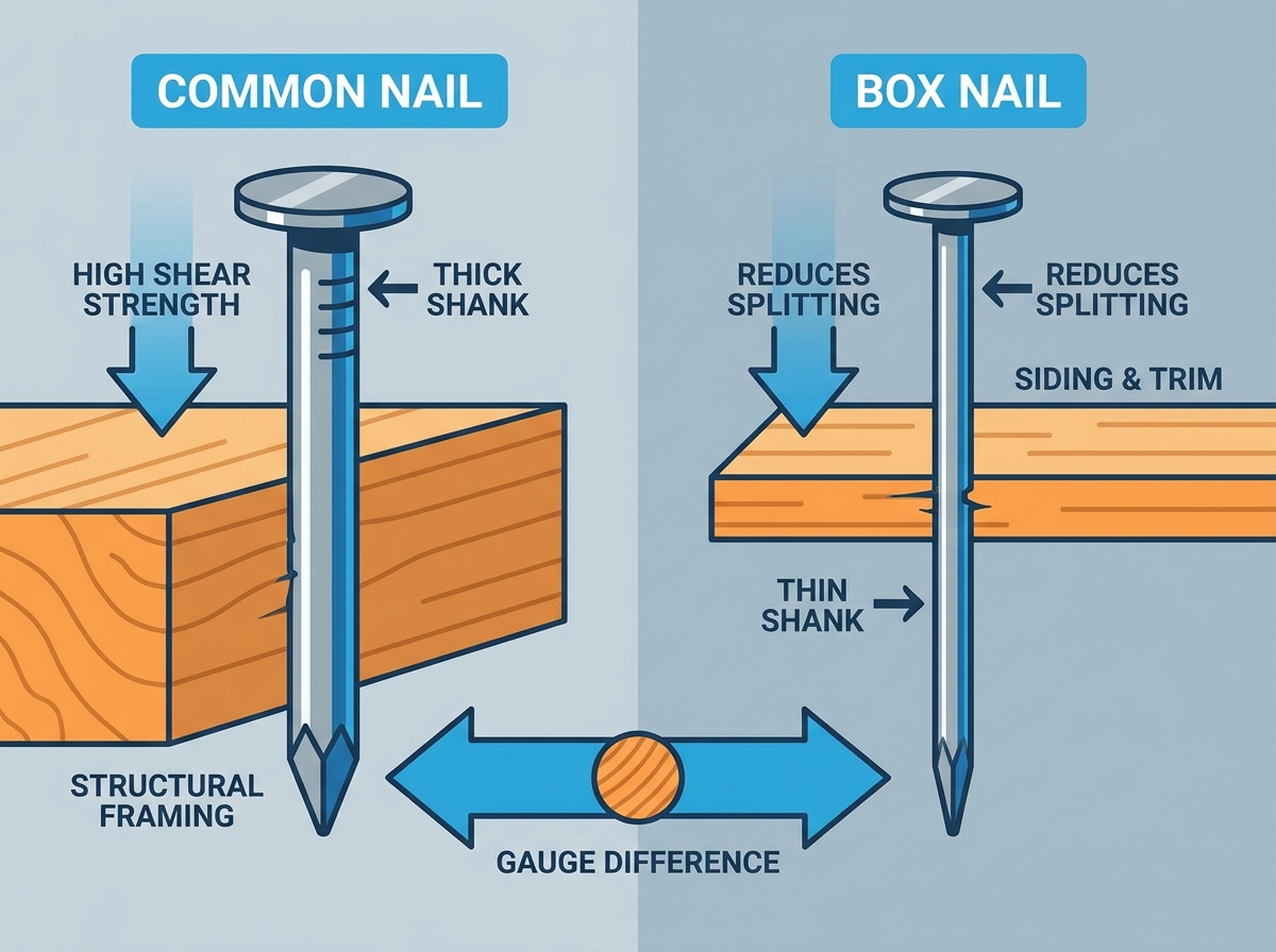 Common nails and box nails used in wood construction